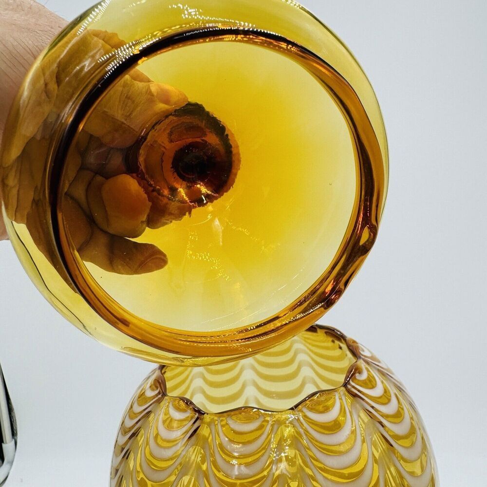 MCM Italy LAVORAZIONE EMPOLI Draped Amber cameo Art Glass Vase Compote Lidded - Picture 15 of 15